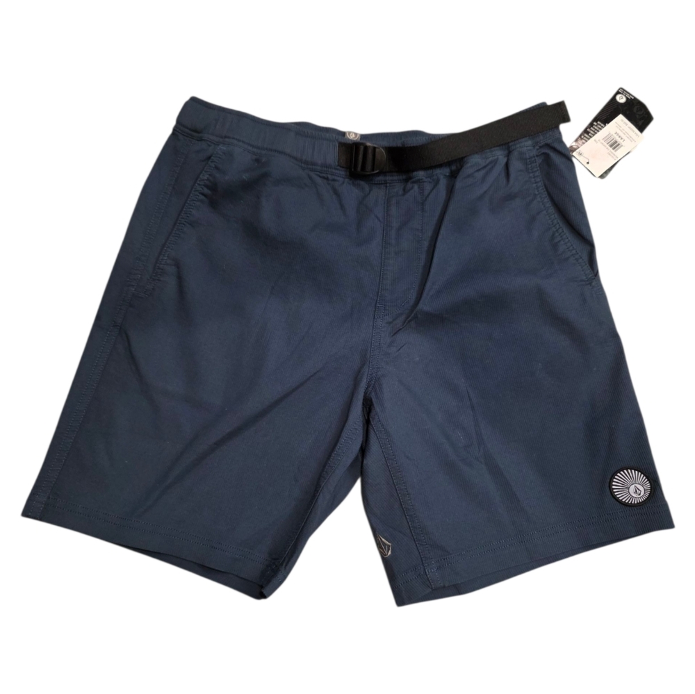 Volcom Men's Navy Blue Ribbed Shorts Adjustable Built In Belt, Size L
